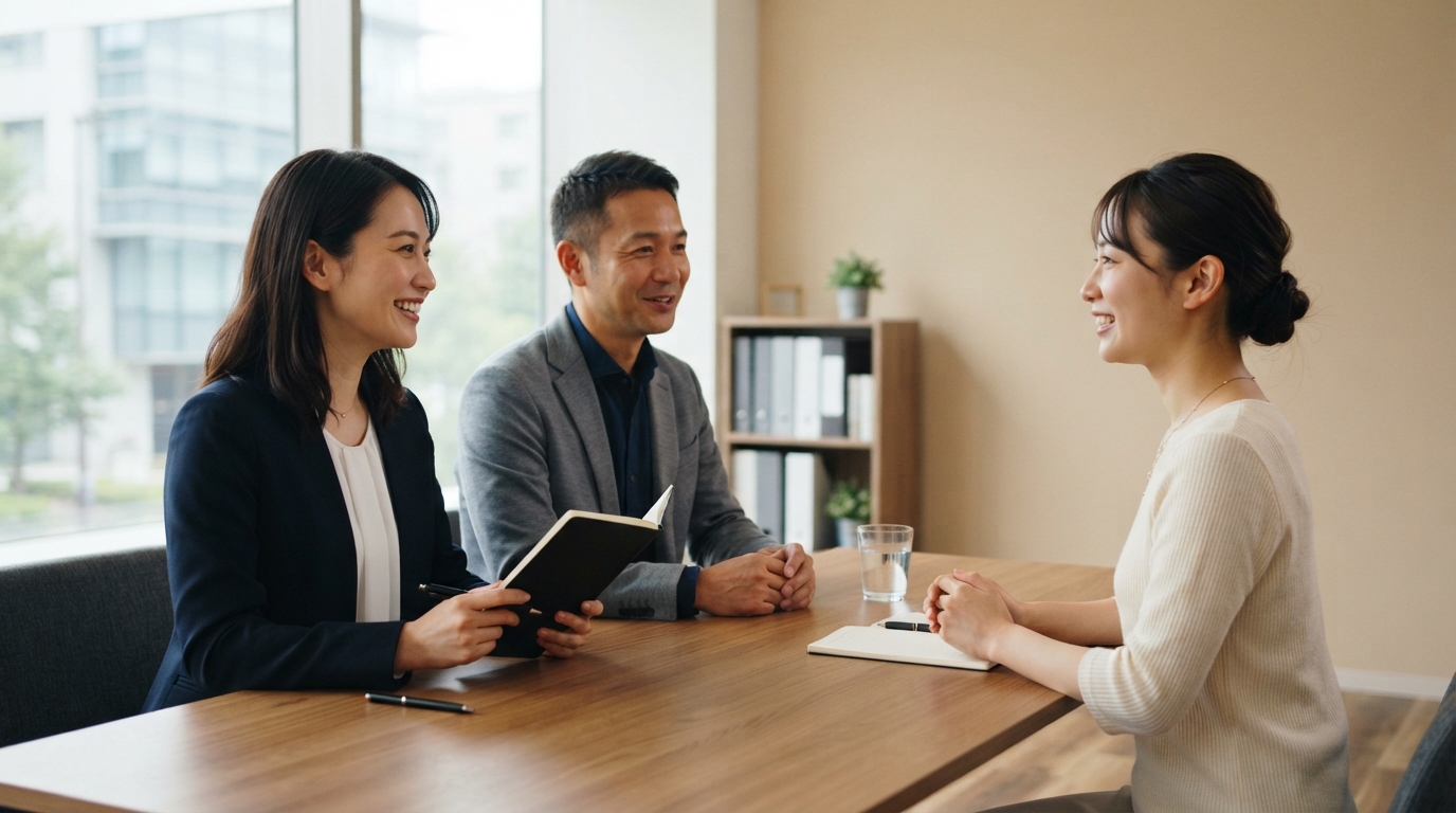 応募者との面接に臨む日本人の面接官