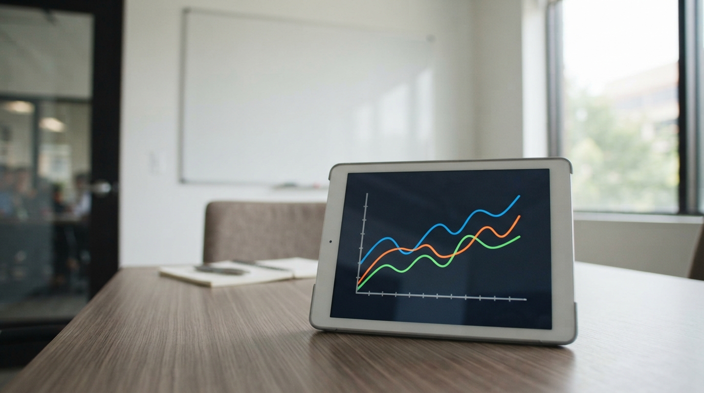 応募数の推移を示すグラフが表示されたタブレット